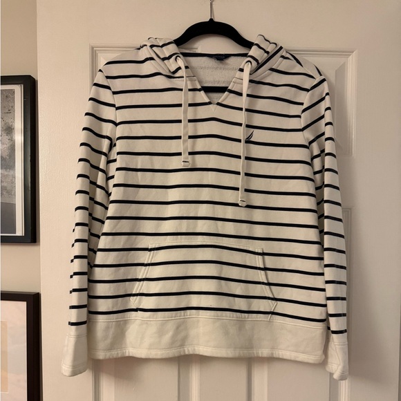 Nautica Women's Striped Hoodie in White & Navy - Picture 2 of 8